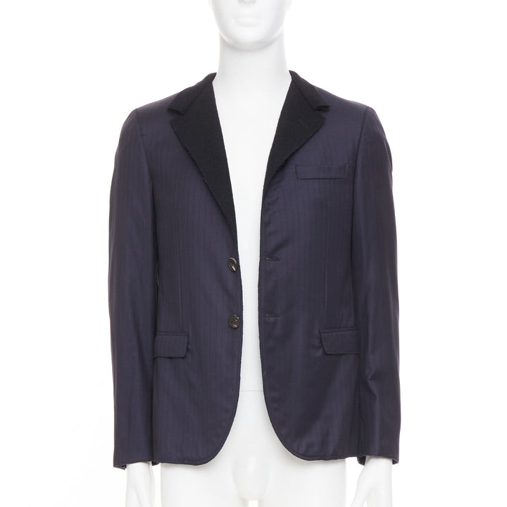 LANVIN 2014 contrast peak lapel pinstripe wool two-button tuxedo blazer EU46 S