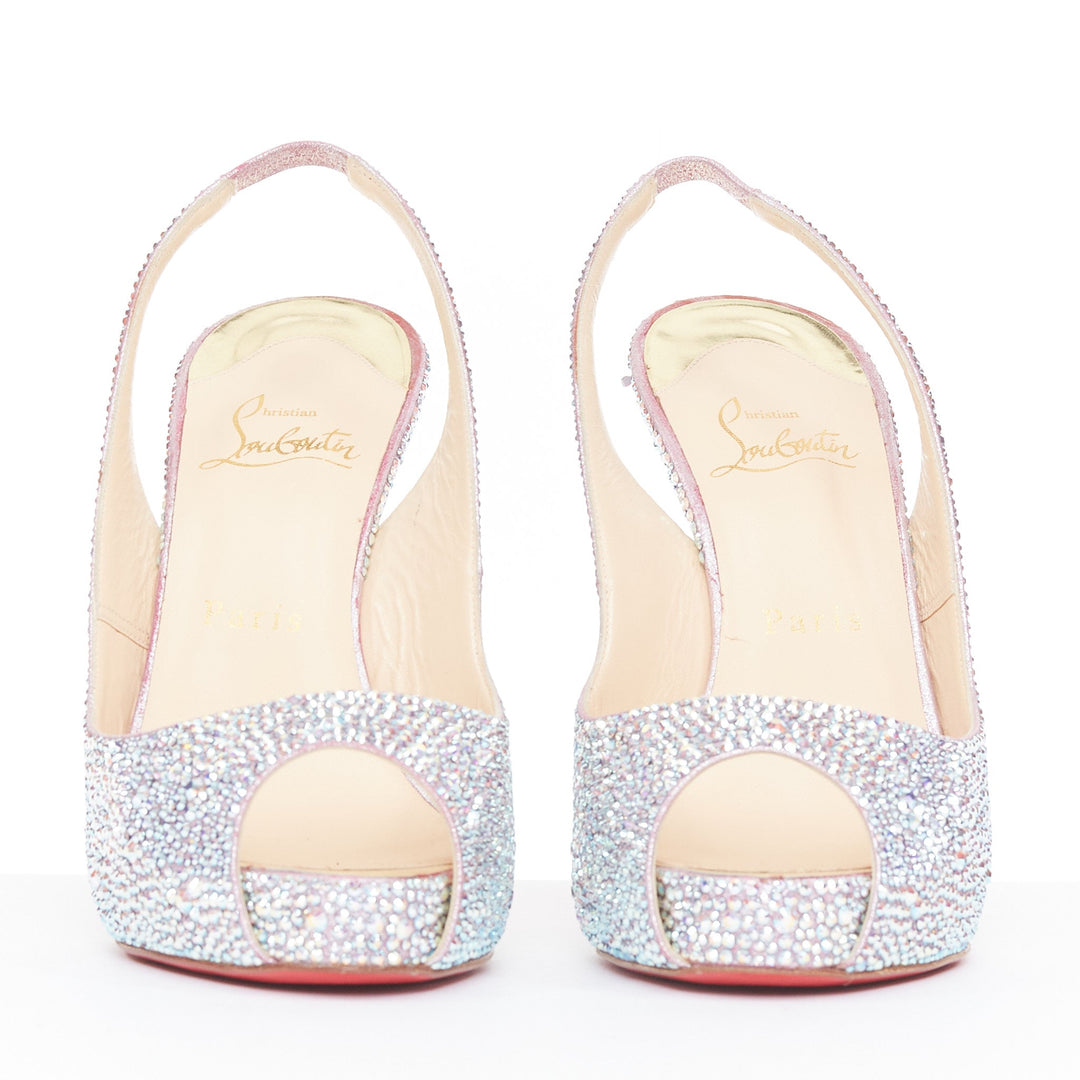 CHRISTIAN LOUBOUTIN Very Prive Strass 120 silver crystal slingback pump EU37.5
