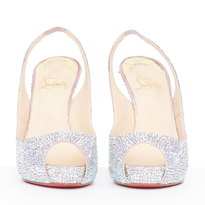 CHRISTIAN LOUBOUTIN Very Prive Strass 120 silver crystal slingback pump EU37.5