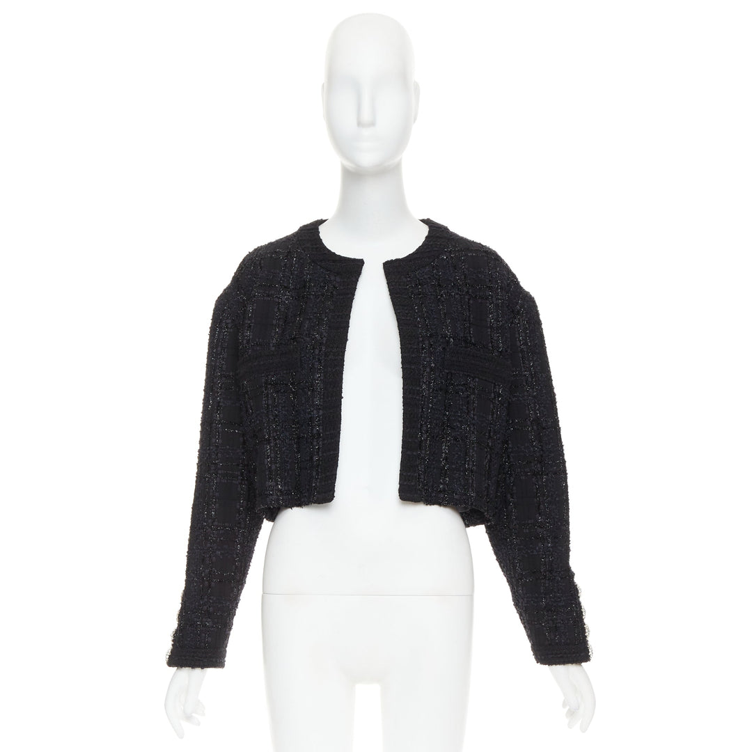 ALEXANDRE VAUTHIER COUTURE AW2019 Runway black metallic tweed cropped jacket