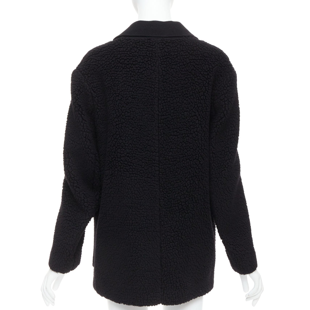 DIOR 100% cashmere black teddy textured pocketed coat FR34 XS