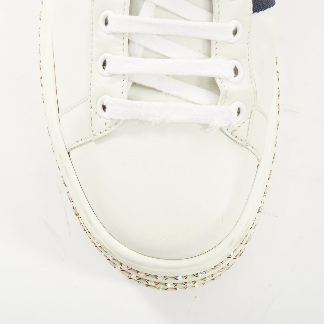 GUCCI 2018 New Ace Crystal Bee embroidered white leather platform sneakers EU38