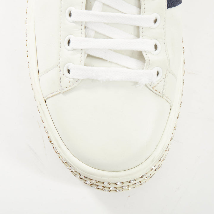 GUCCI 2018 New Ace Crystal Bee embroidered white leather platform sneakers EU38