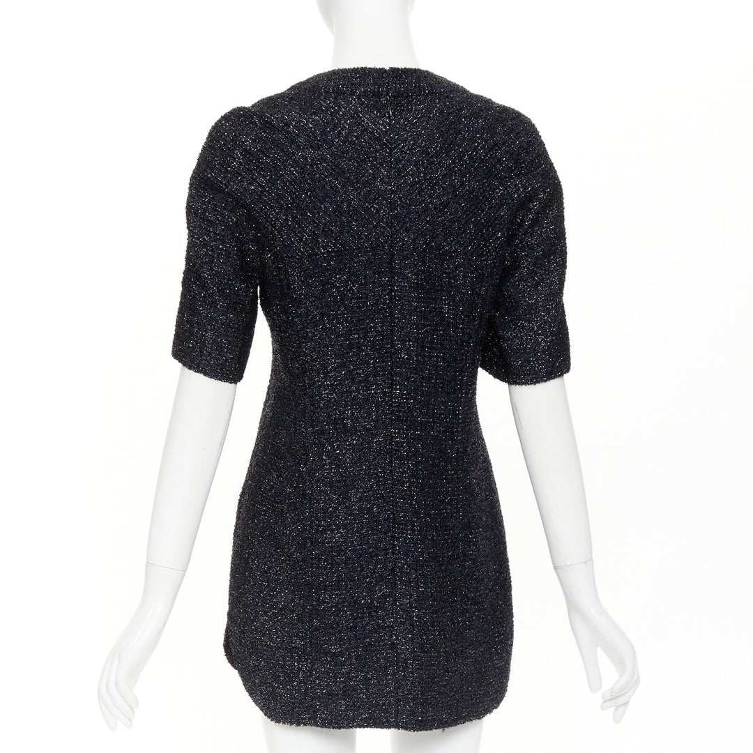 CHANEL 2013 shimmery lurex metallic knit scoop neck pocket shift dress FR40 M