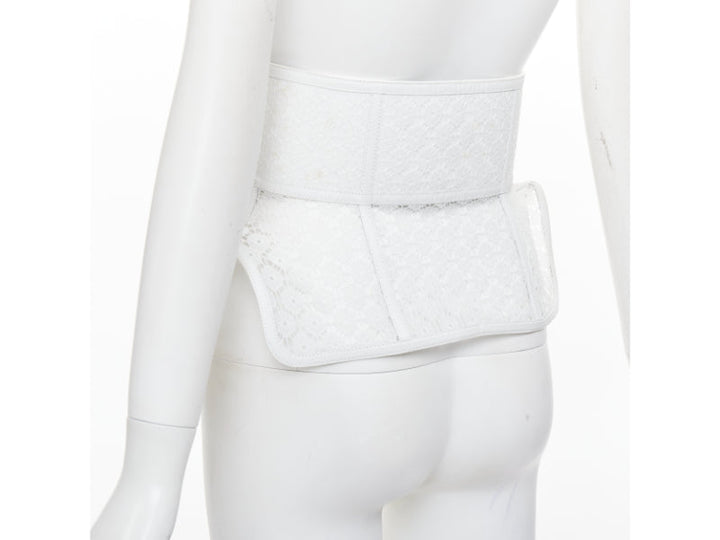 LOEWE JW ANDERSON white calfskin lace peplum obi tie sculpted corset belt S