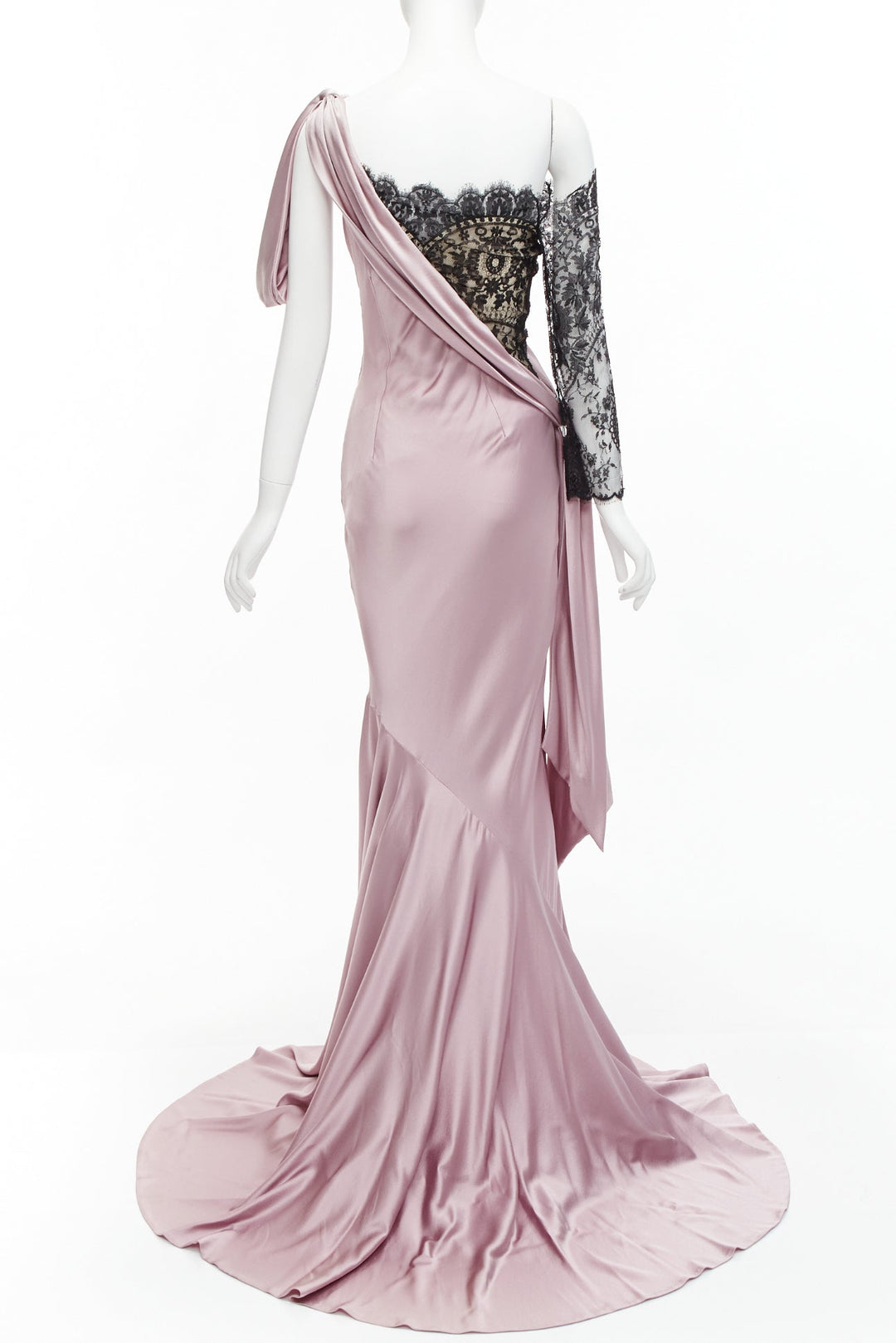 ALEXANDER MCQUEEN 2006 lilac black lace one shoulder bias gown dress IT40 S