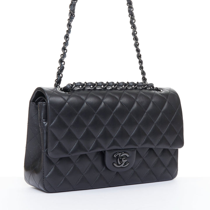 CHANEL So Black 11.12 Medium Classic Double Flap quilted lambskin shoulder bag