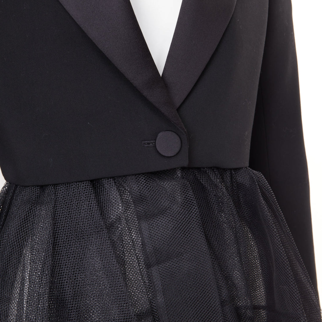 ALEXANDER MCQUEEN 2022 black wool peplum tulle single button tux blazer IT36 XXS