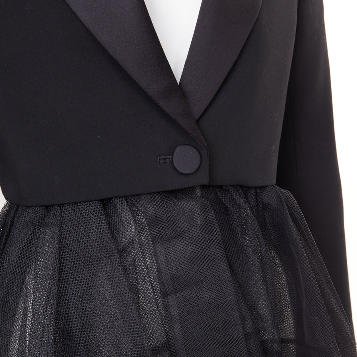 ALEXANDER MCQUEEN 2022 black wool peplum tulle single button tux blazer IT36 XXS