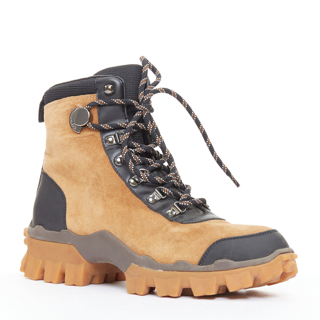MONCLER Helis brown sided leather black hiking ankle boots EU37