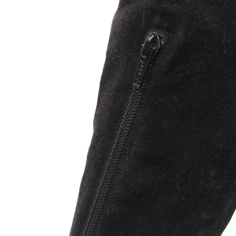 GIANNI VERSACE black suede scalloped topline gold heel knee high boot EU37
