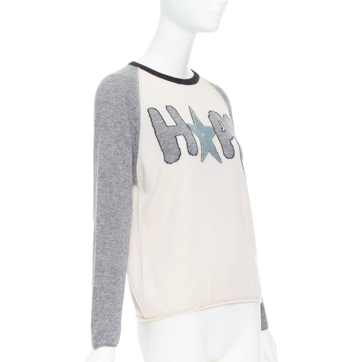 DIOR 100% cashmere pink grey HOPE star raglan sweater FR36 S