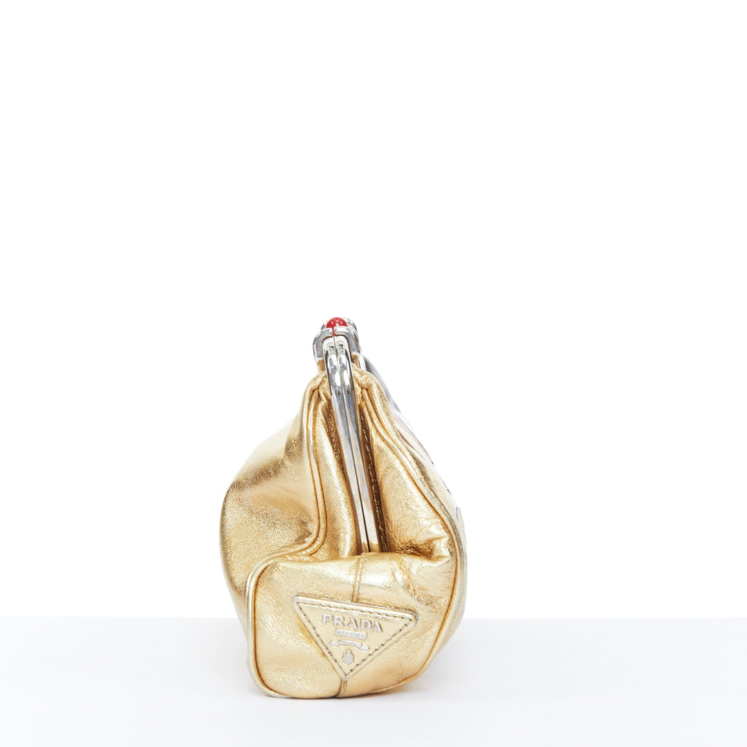 PRADA 2012 Runway hot rod metallic gold leather flame detail clutch bag