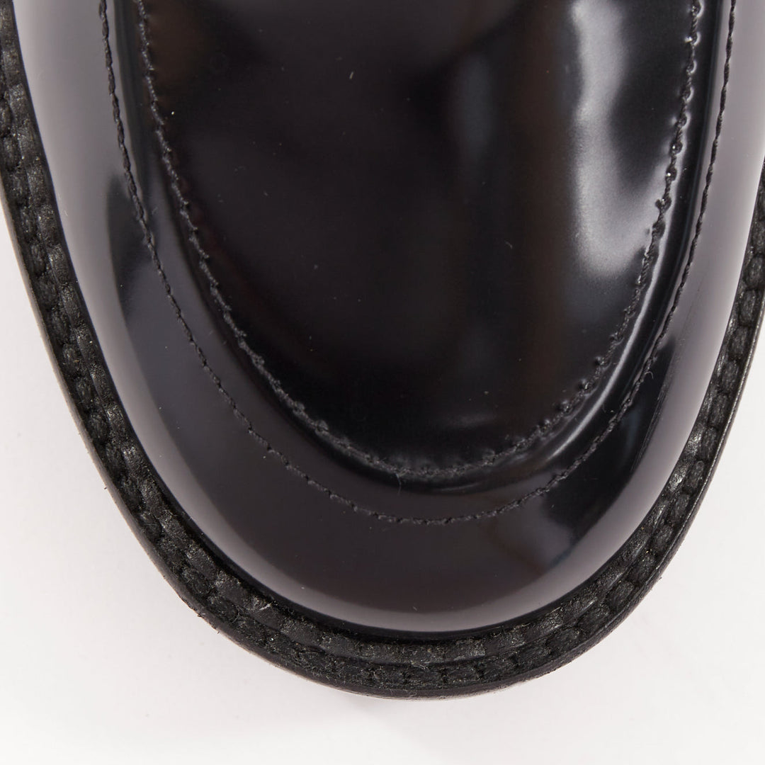 CHANEL 24K Heart CC black  leather quilted platform penny loafers shoes EU39.5