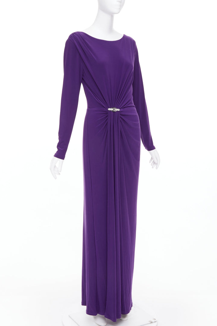 LAUREN RALPH LAUREN purple jersey silver buckle grecian evening gown US12 XXL