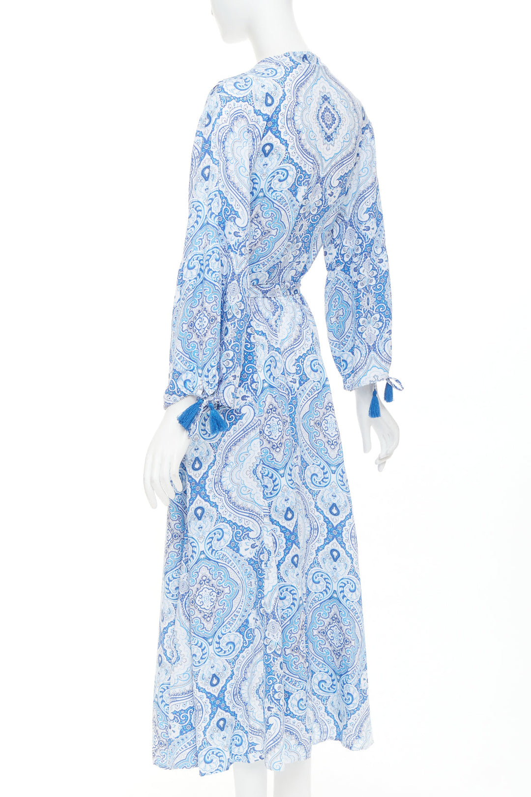 MELISSA ODABASH Gabby blue white floral paisley print viscose  kaftan dress S