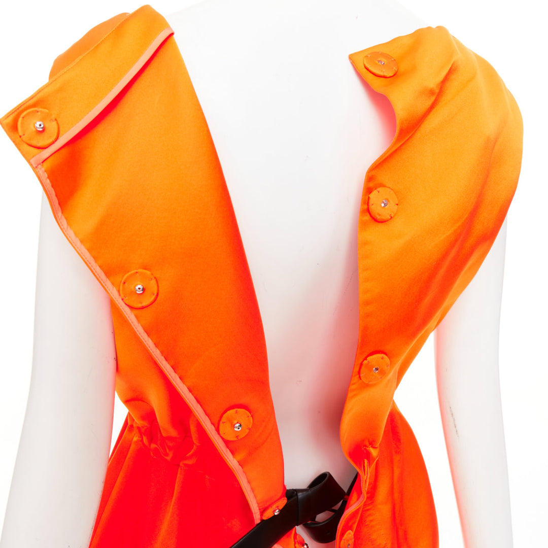 PRADA 2022 Runway orange satin triangle patch internal belt undone dress IT42