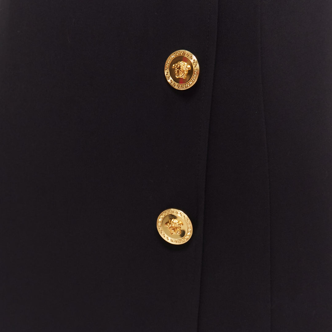VERSACE 2019 gold Medusa buttons black barocco double breasted dress IT36 XXS