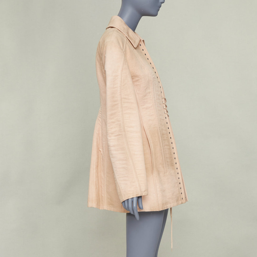 PRADA 2022 Runway Opal Slub pink wash canvas lace up corset jacket IT36 XXS