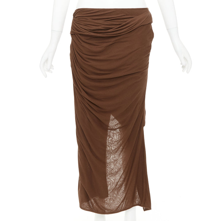 GIVENCHY brown draped jersey ruched back asymmetric high low hem skirt