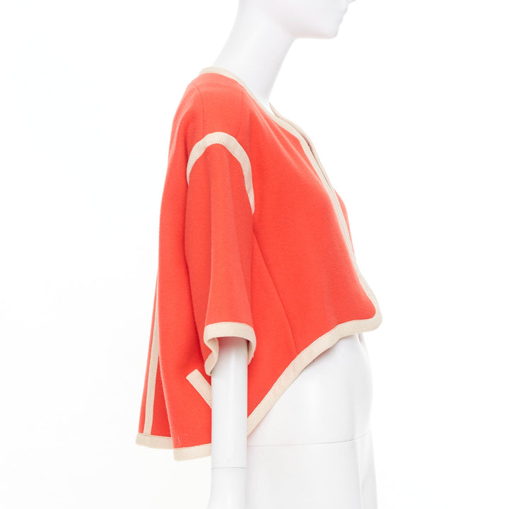 CHLOE asymmetric coral pink orange piping zip trim wool cape jacket FR34 XS