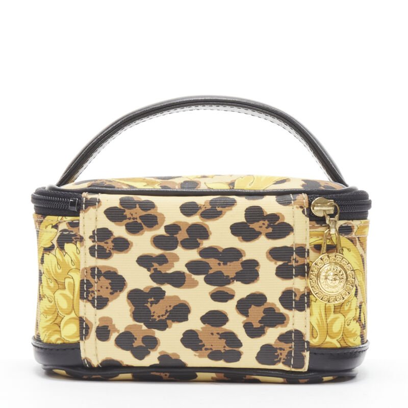 GIANNI VERSACE gold barocco baroque leopard print leather top handle micro bag