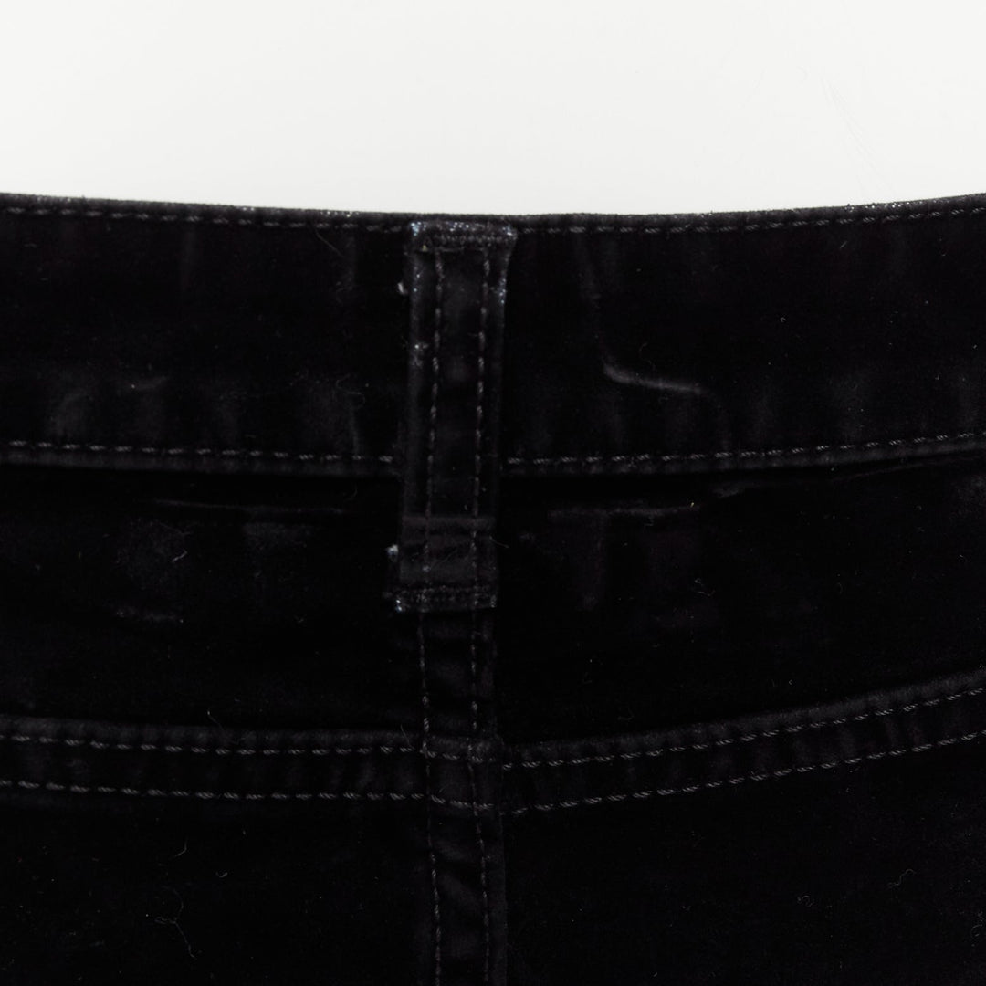 SAINT LAURENT 2018 black cotton blend velvet mid waist flare cropped pants 25"