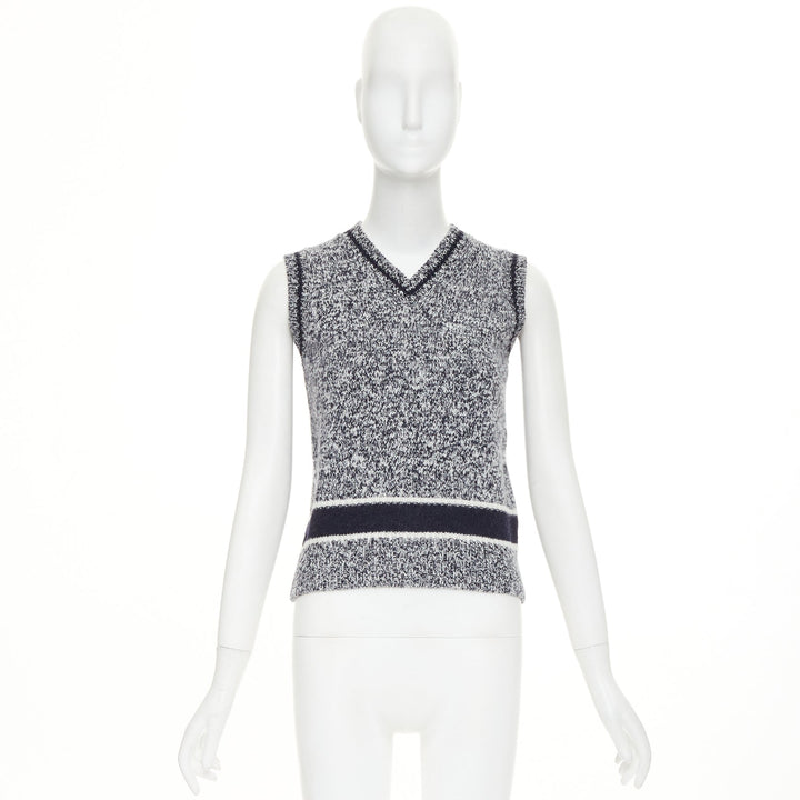 CHRISTIAN DIOR 2021 Signature Mariniere grey navy wool cashmere knitwear vest XS