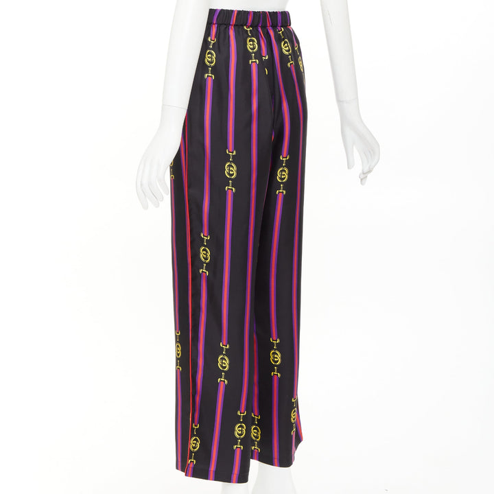 GUCCI Garden 100% silk black purple yellow equestrian GG buckle pajama pants XS