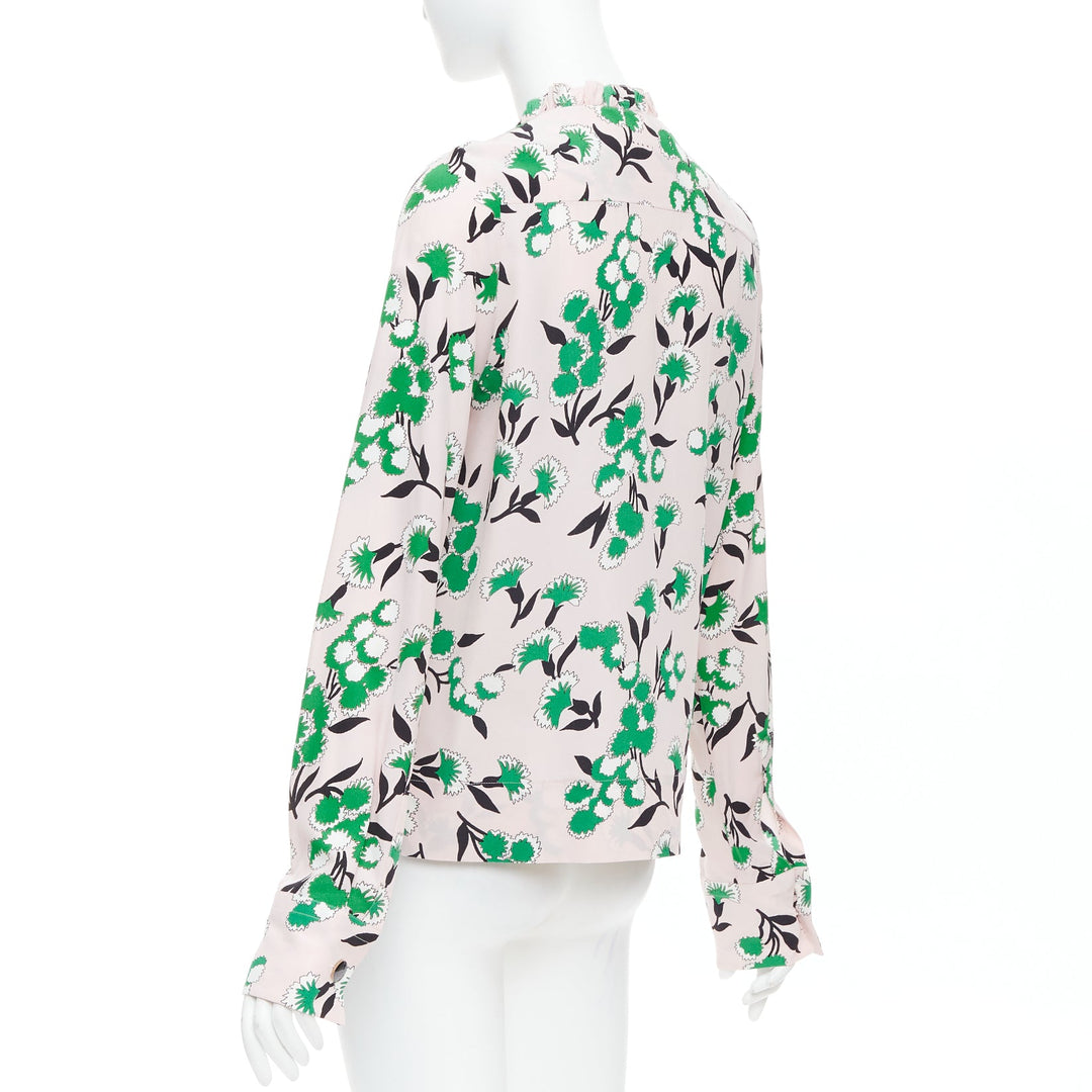 MARNI 100% silk pink green  floral print ruffle front blouse top IT40 S