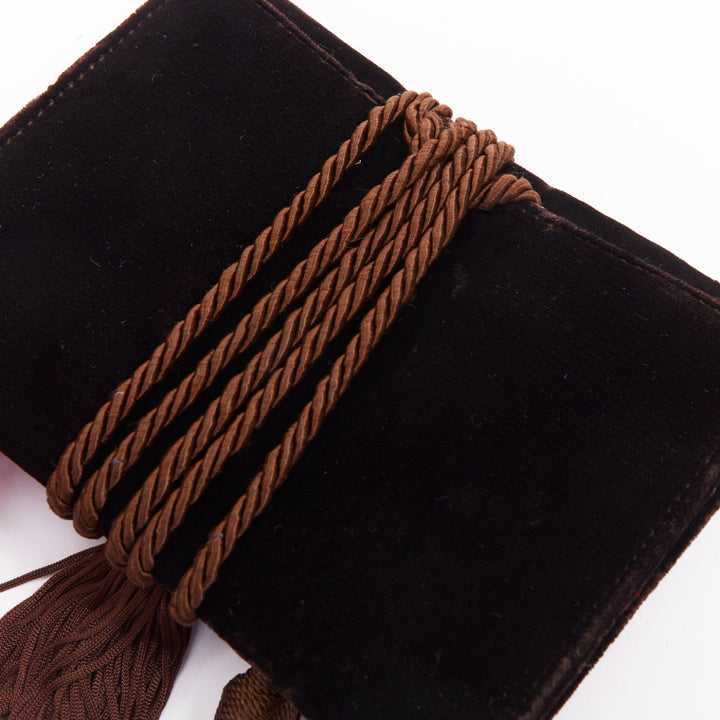 GIORGIO ARMANI brown velvet twisted tassel cord trim envelope pouch clutch bag