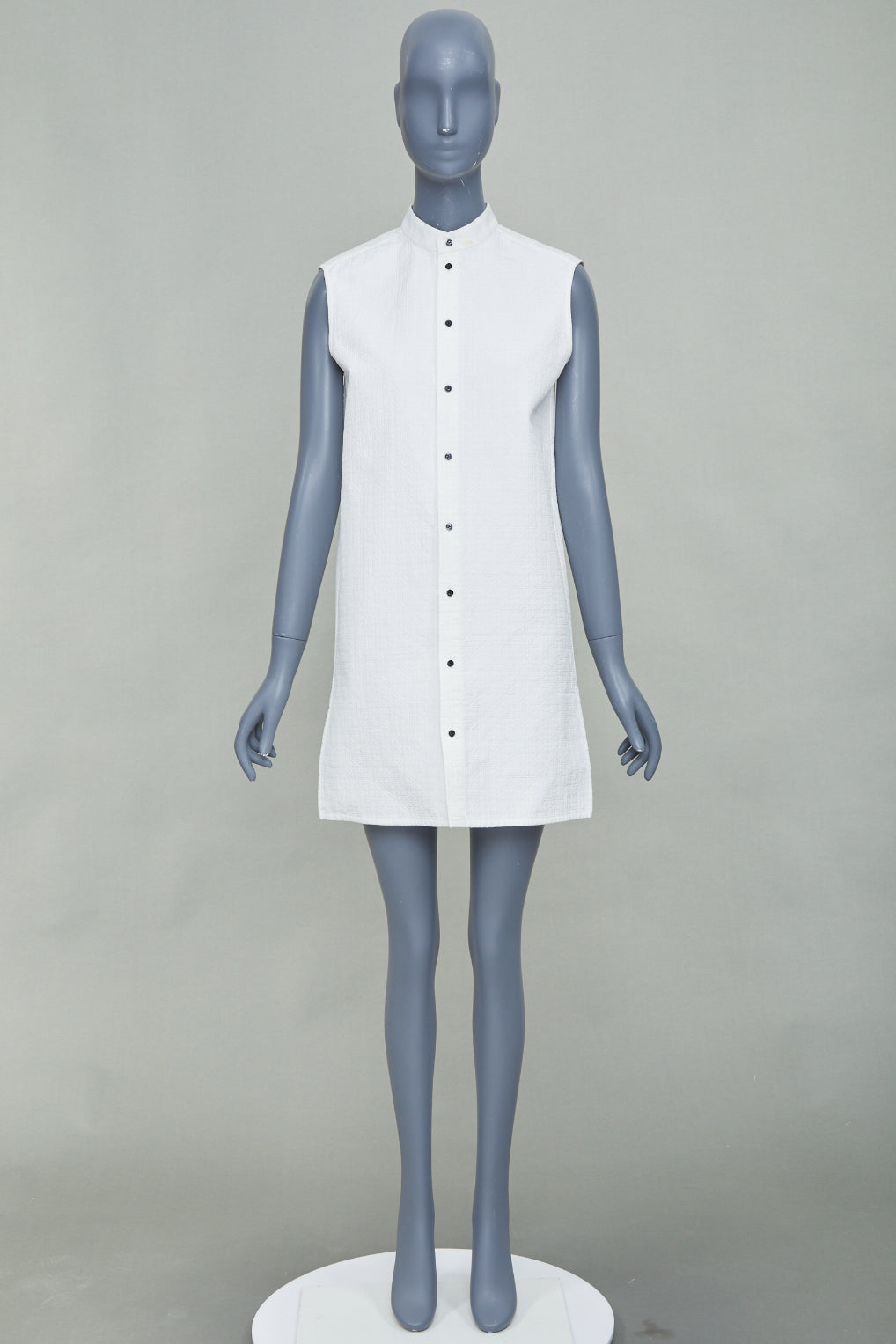 LOUIS VUITTON 2021 white cotton sleeveless mandarin collar shirt dress FR34 XS