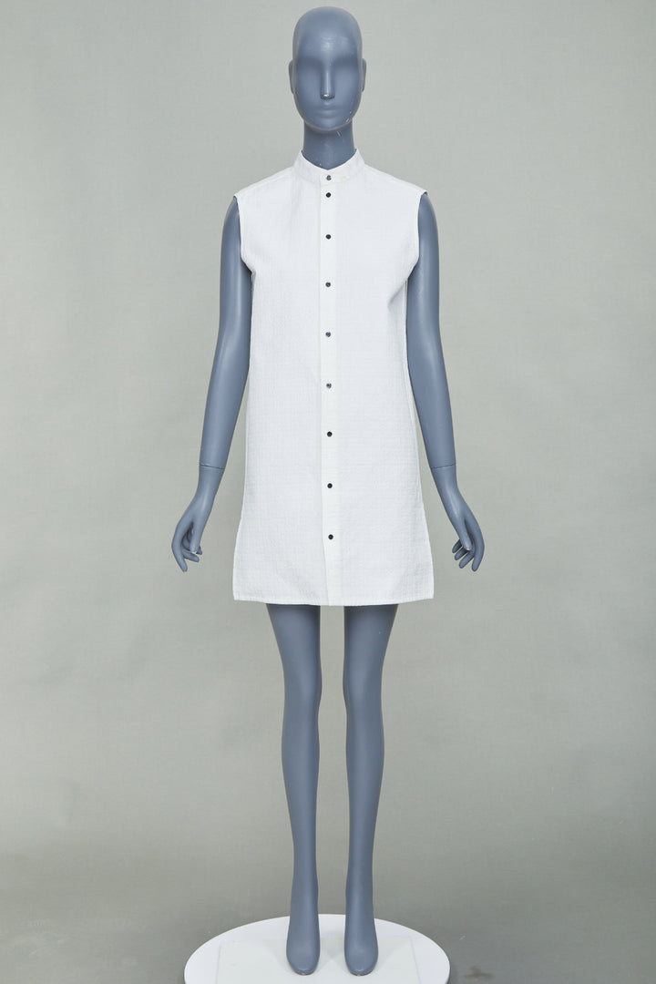 LOUIS VUITTON 2021 white cotton sleeveless mandarin collar shirt dress FR34 XS