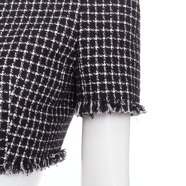 BALMAIN 2024 black white tweed lionhead buttons cropped jacket FR34 XS