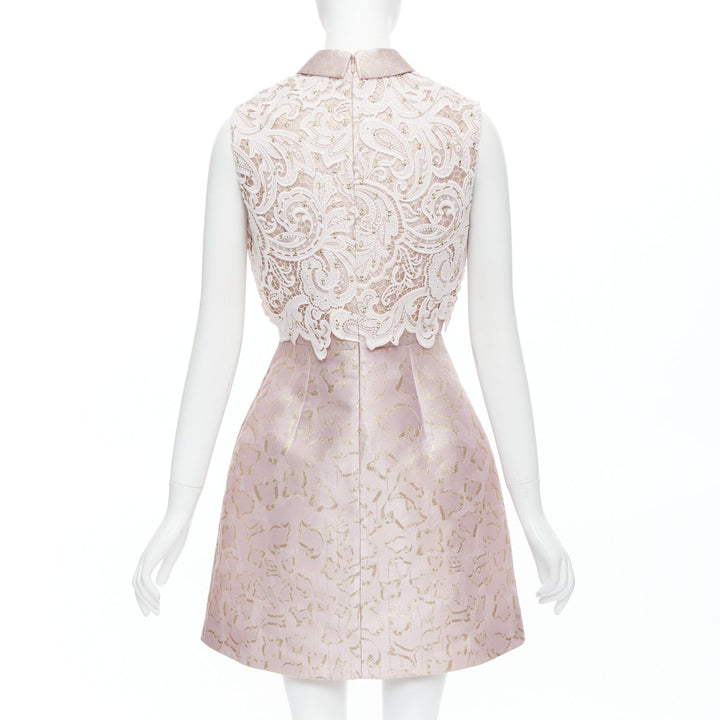 MARY KATRANTZOU blush gold jacquard crystal lace overlay bodice dress UK10 M