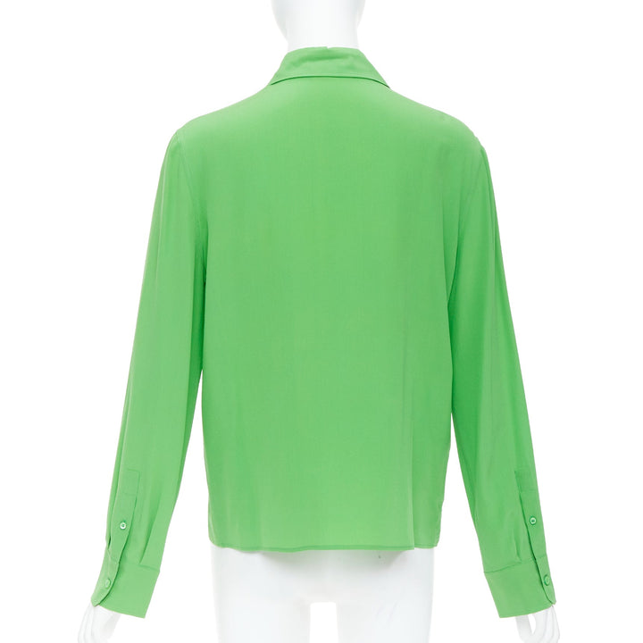 PRADA 2022 100% silk crepe de chine kelly green triangle logo shirt IT38