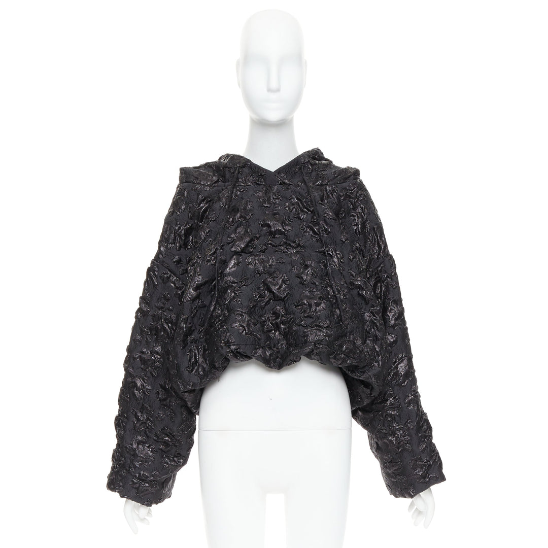 VALENTINO Pier Paolo Piccioli 2022 black floral jacquard cropped hoodie IT42 M