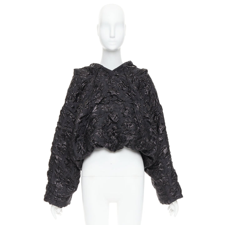 VALENTINO Pier Paolo Piccioli 2022 black floral jacquard cropped hoodie IT42 M