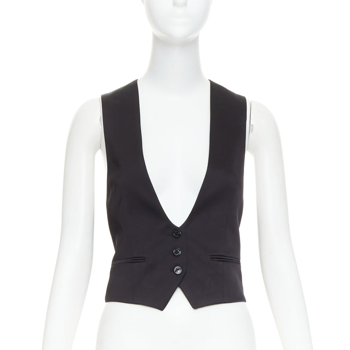 ALEXANDRE VAUTHIER Runway black silky 3 buttons slit pocket waist coat vest