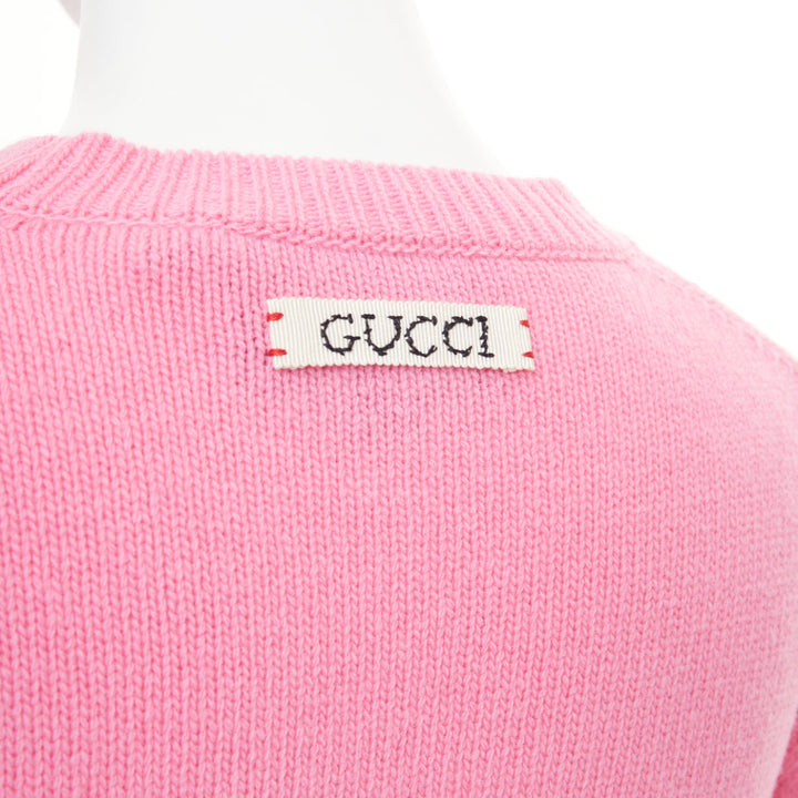 GUCCI DISNEY 2021 pink blue Donald Duck FLASH intarsia logo back sweater 3XS