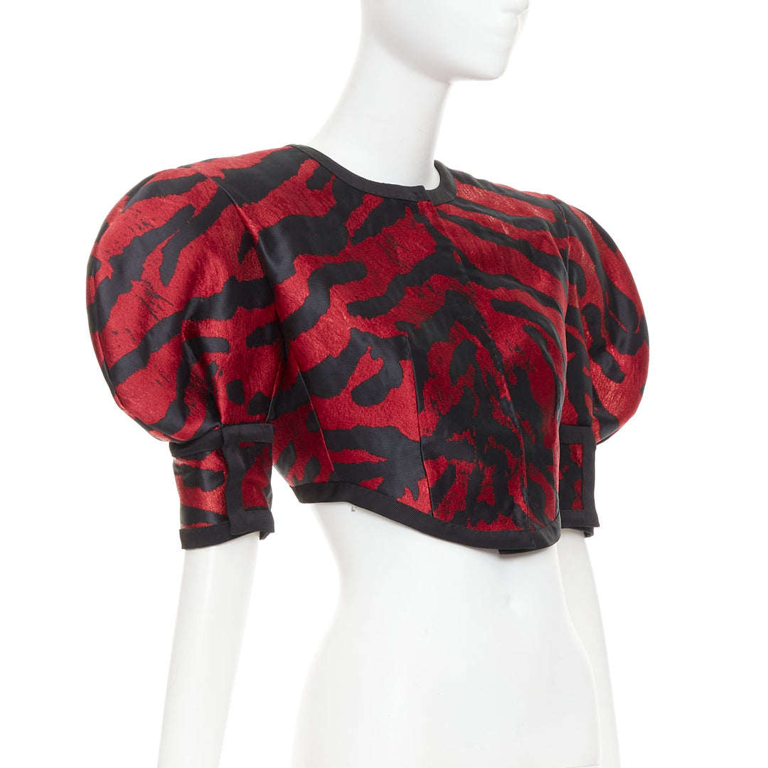 DOLCE GABBANA 2022 Runway red black zebra puff sleeve crop jacket IT38 XS