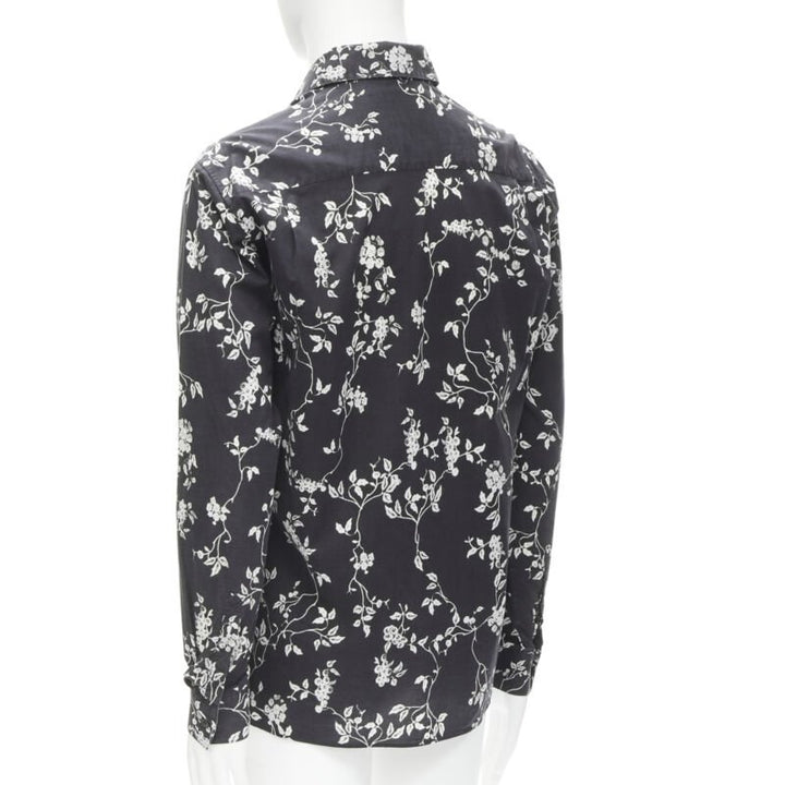 HAIDER ACKERMANN black white floral print long sleeve cotton shirt S