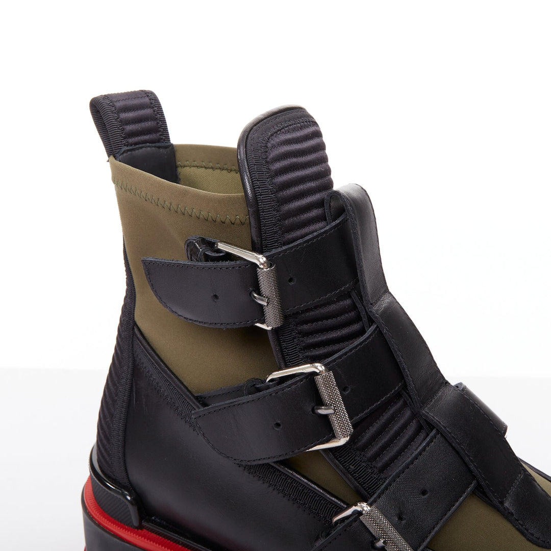 CHRISTIAN LOUBOUTIN Buckle Dune  green nylon leather ridged sole boot EU44