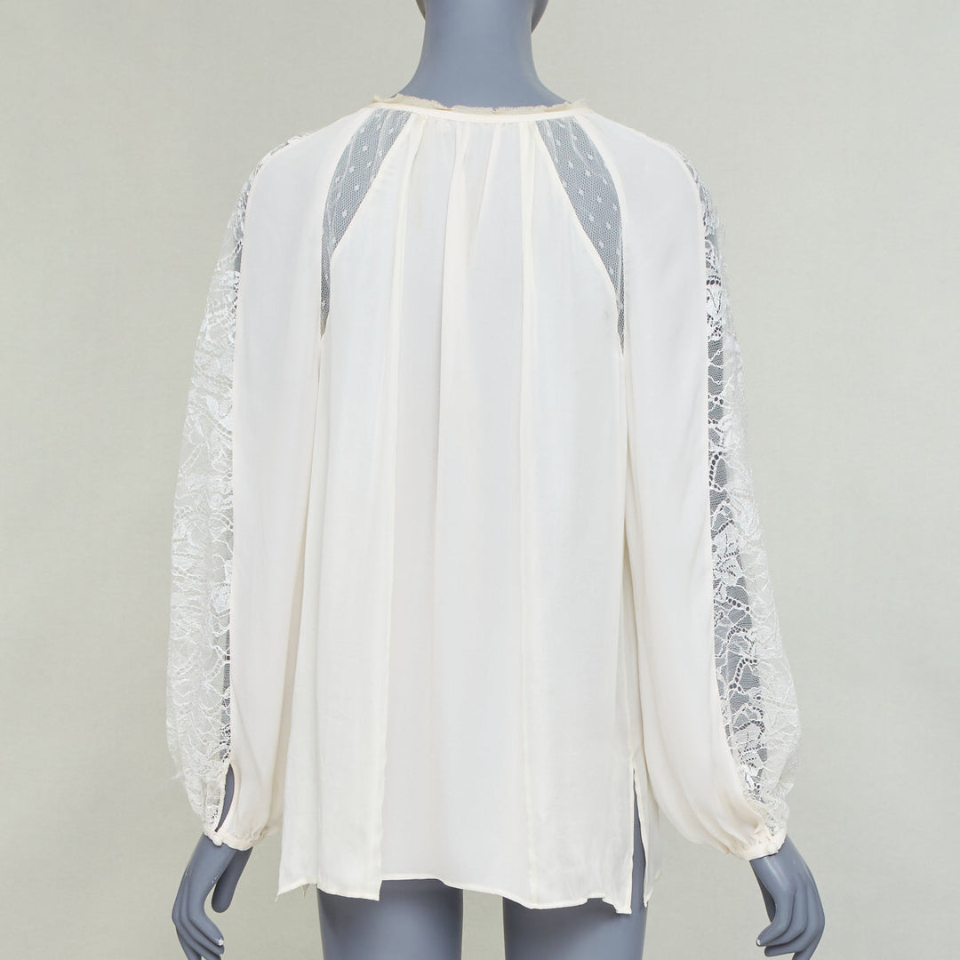 EMILIO PUCCI 100% silk ivory lace trim puff sleeves boho peasant blouse IT40 S