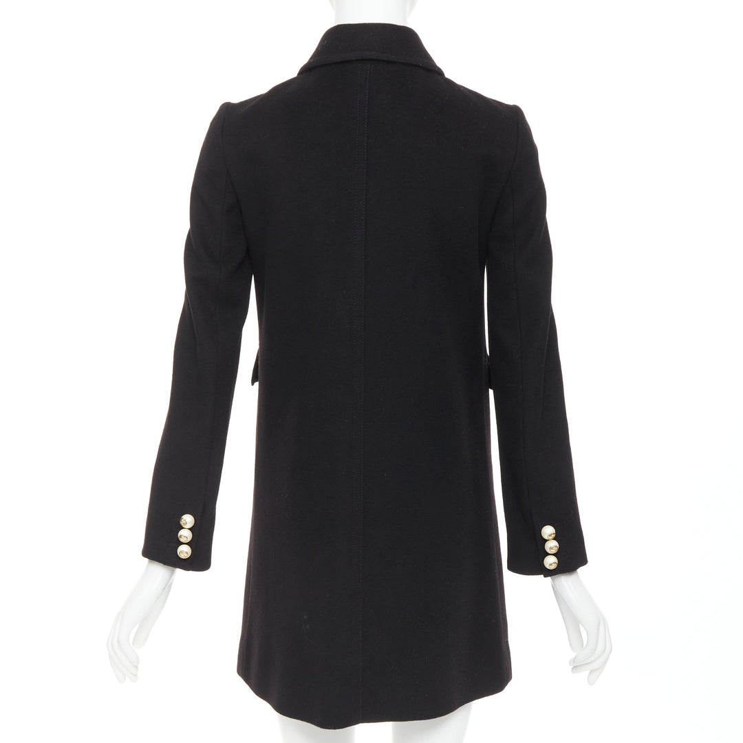 GUCCI 2015 black wool GG pearl button collared pocketed coat IT36 XXS