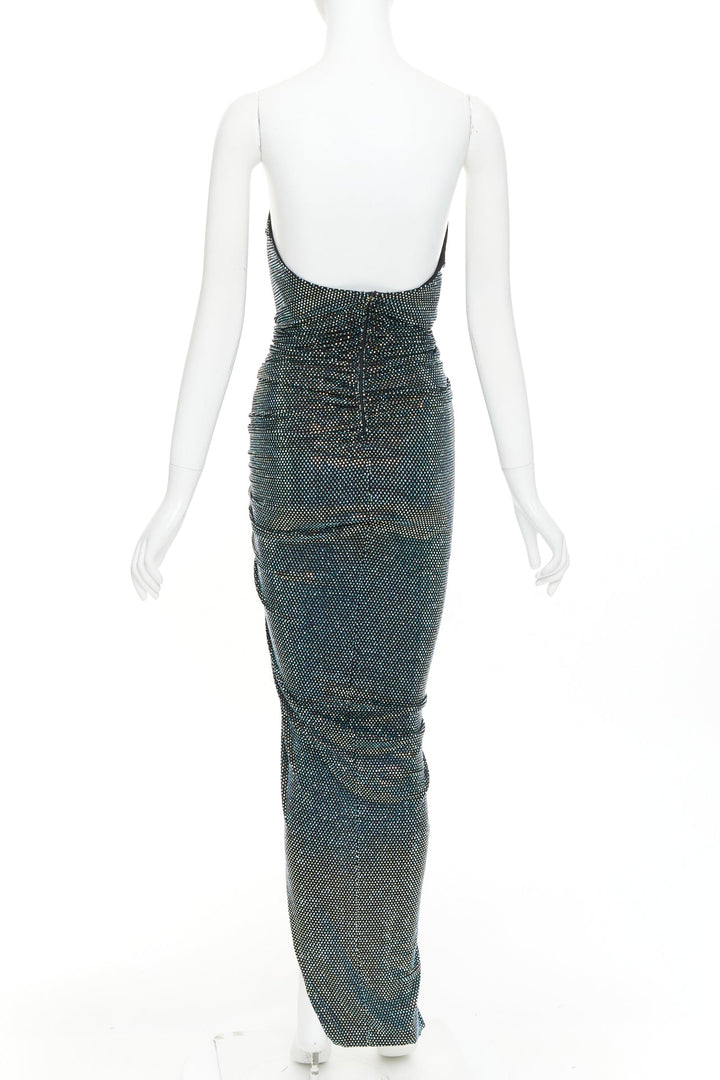 ALEXANDRE VAUTHIER 2021 blue black crystal bustier high slit strapless gown