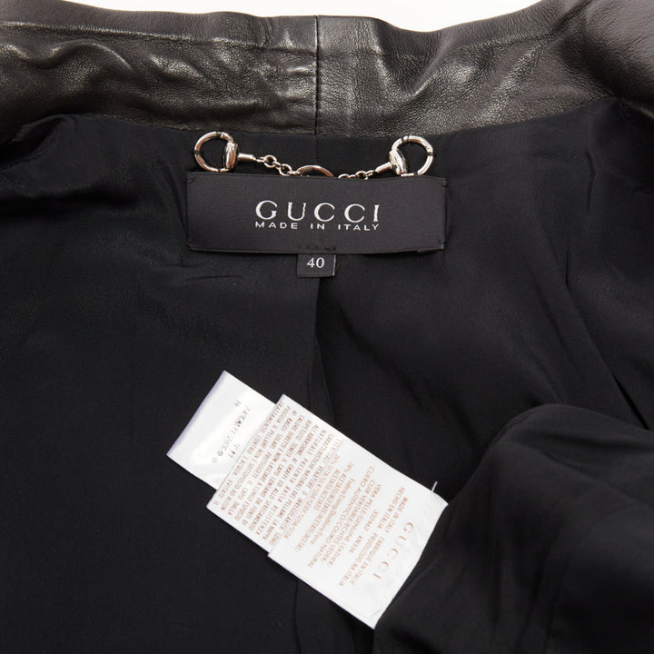 GUCCI Tom Ford Vintage black lambskin leather ruched shoulders jacket IT40 S