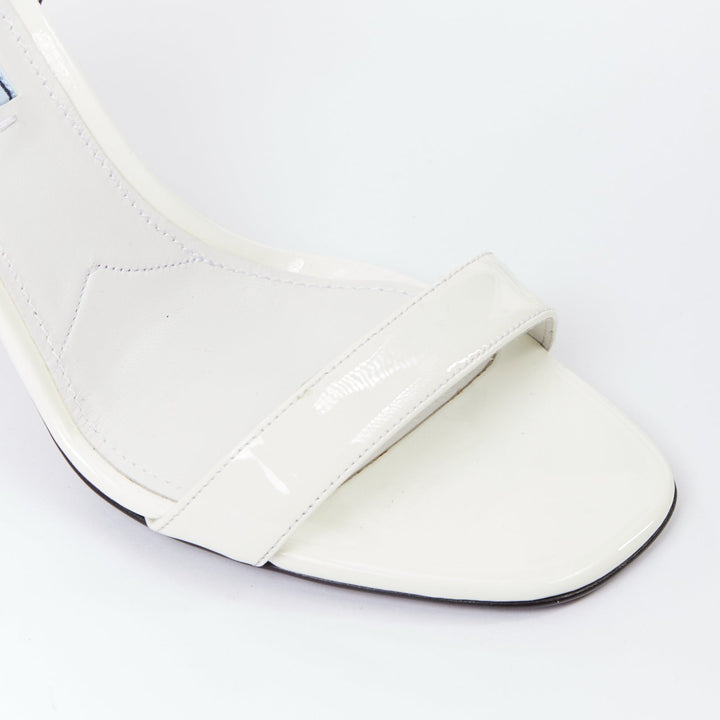 PRADA 2018 Hot Flame Acid Fire white green patent leather mid heel sandal EU36.5
