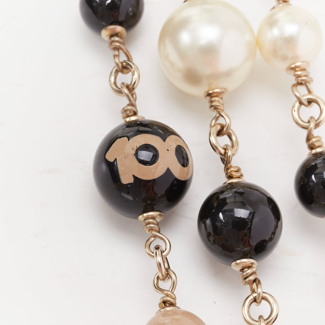 CHANEL B14C Coco Mademoiselle Figure black beige pearl triple sautoir necklace