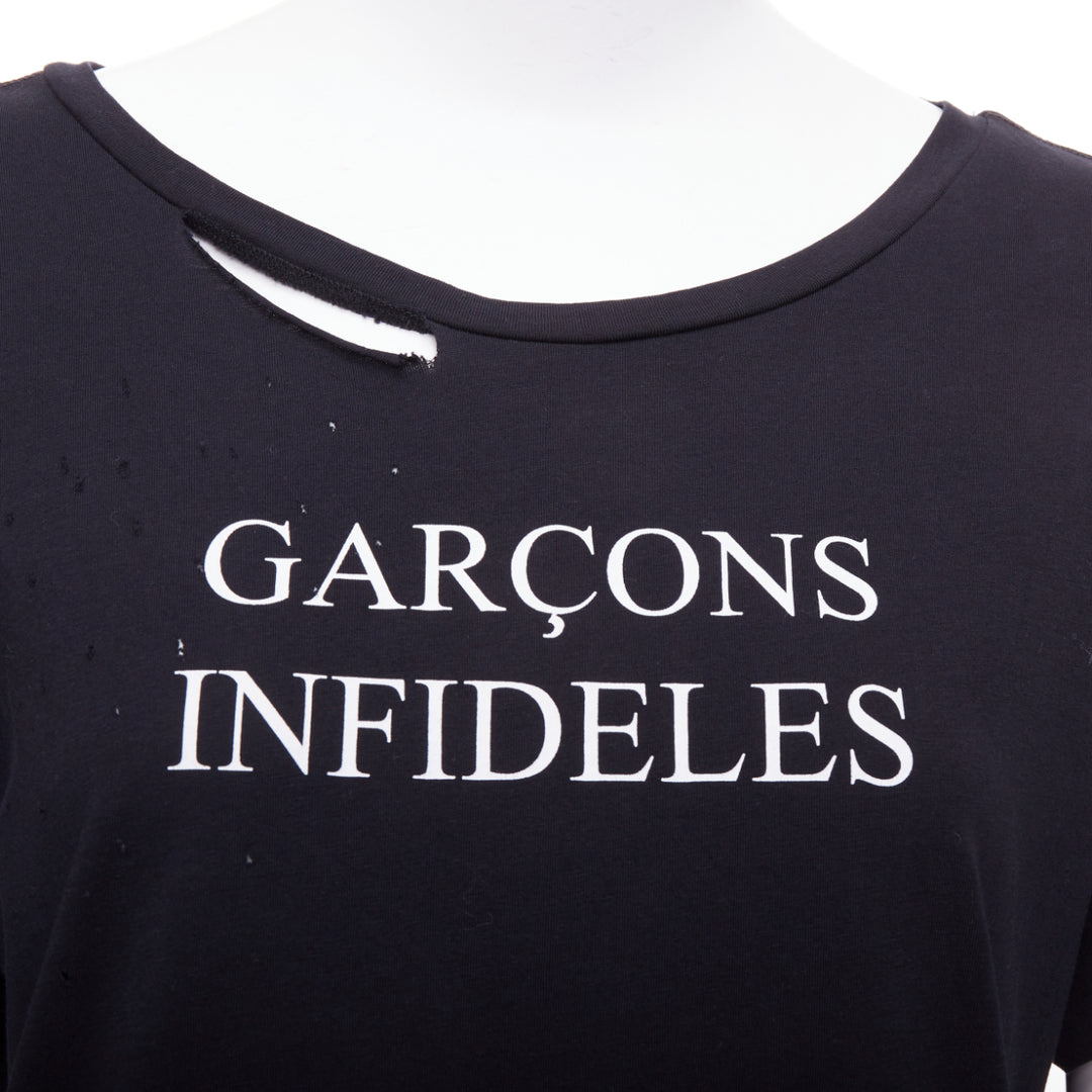 GARCONS INFIDELES black cotton white logo distressed tshirt M